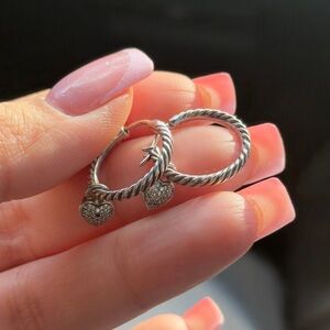 David Yurman Cable Classic Pave Diamond Heart Dangle Earrings